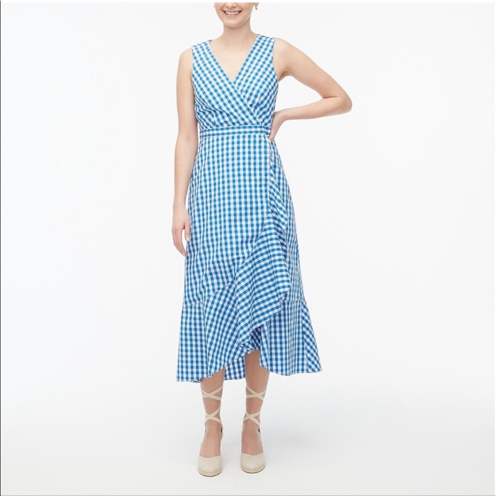 🆕 J.Crew Ruffle V-Neck Wrap Dress Blue Gingham